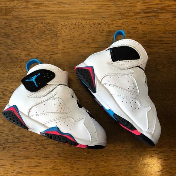 Baby Air Jordan VII 7 Retro White Orion Blue Black Infrared Red - Picture 3 of 11